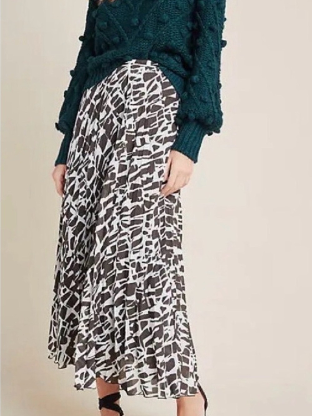 Maeve by Anthropologie “Hildi” Brown and White Abstract-Print Maxi Skirt
